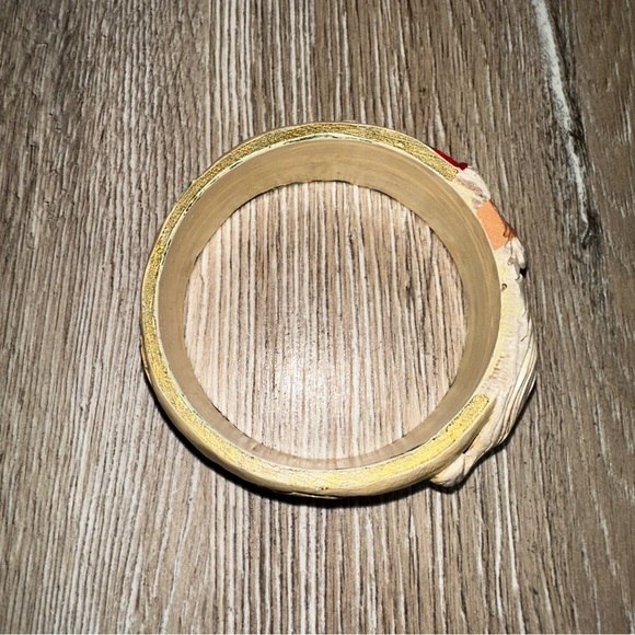 Vintage 90s Jim Shore Christmas Santa Bangle Bracelet Folk Art Holly Accent Boho - Picture 4 of 8